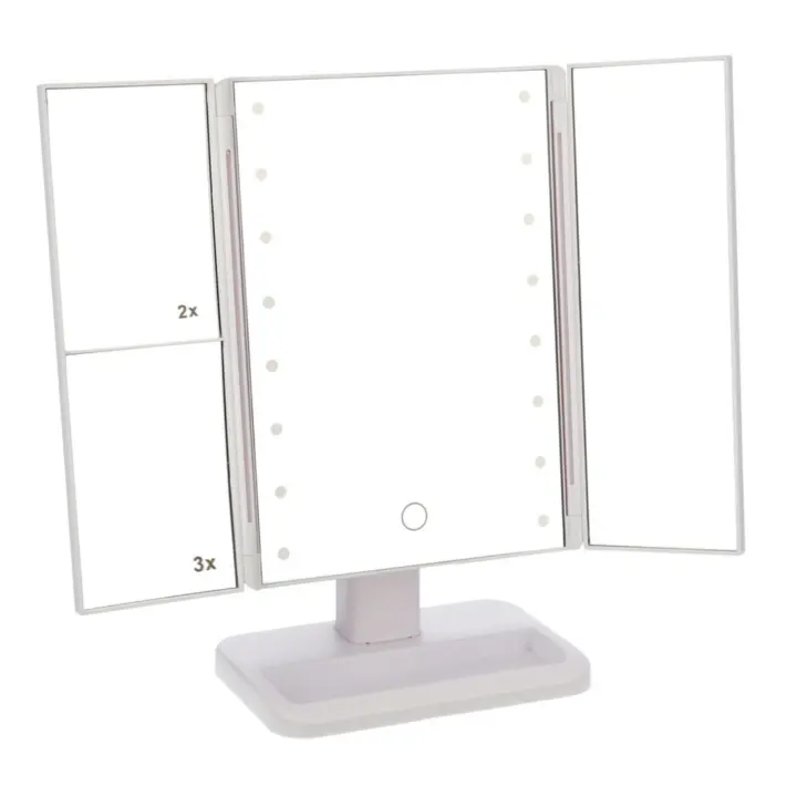 Start Electric | Espejo Plegable con 4 Paneles, 16 Luces LED, Aumento Triple (1x, 2x, 3x), Giratorio 180°, Ideal para Maquillaje | Marca Gerimport - 1