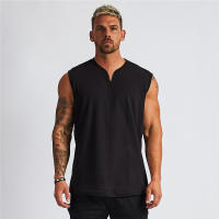 Camiseta Sin Mangas De Algodón Transpirable Para Hombre Verano Deporte Fitness Musculación Running Gimnasio V-neck - details 1