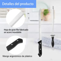 DESEOS Juego de cuchillo jamonero y afilador | Mango ergonómico | Hoja acero inox | Afilador tipo varilla - details 0