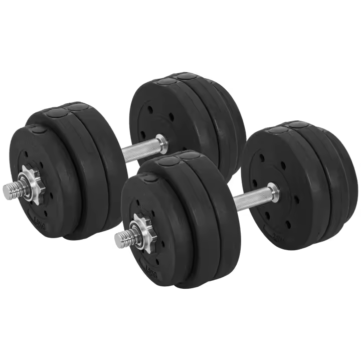 HOMCOM Juego de Mancuernas Ajustable 30KG con Barra de Conexión de Acero y Discos Desmontable Juego de Pesas para entrenamiento en Casa Gimnasio Oficina Negro - 1