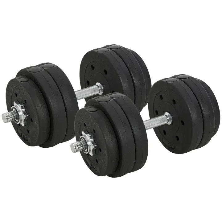 HOMCOM Juego de Mancuernas Ajustable 30KG con Barra de Conexión de Acero y Discos Desmontable Juego de Pesas para entrenamiento en Casa Gimnasio Oficina Negro - 1