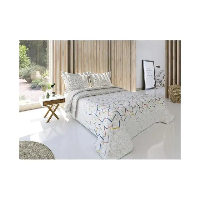 Colcha Bouti Reversible Estampada. Fina y Ligera. Extra Suave. Cama de 90 y 105. Ideal para Primavera y Verano. 100% Poliéster, Relleno Fibra Hueca. Incluye Funda de Cojín. Modelo Blend - 1