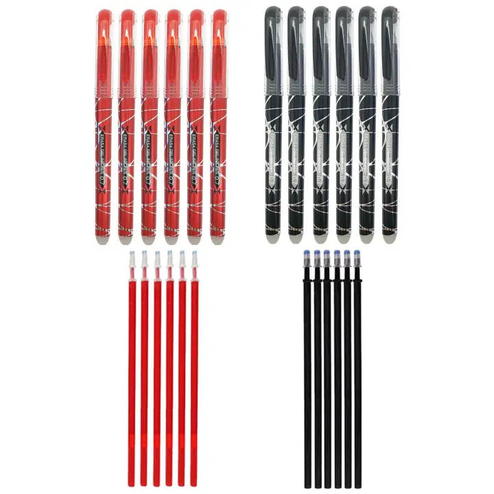 RHardware 12 bolígrafos de tinta roja, negra, borrable de 0,7mm y 12 recambio de gel de bolígrafos - 1