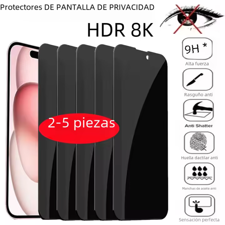 Protector De Pantalla De Privacidad Para iPhone 15 12 13 14 pro Max Mini 7 8 plus Vidrio Templado Anti-Spy Para iPhone 11 pro XS MAX XR HD Película Templada Anti-Resbalón Anti- Huellas Resistente Al Agua - 1