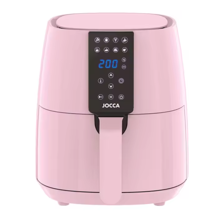 Freidora Jocca de aire caliente digital de la línea Sweet en color rosa con 3.8L de capacidad,1450W de potencia, pantalla táctil LCD, 8 programas preestablecidos, temporizador hasta 60 minutos, control de temperatura entre 80ºC y 200ºC - 1