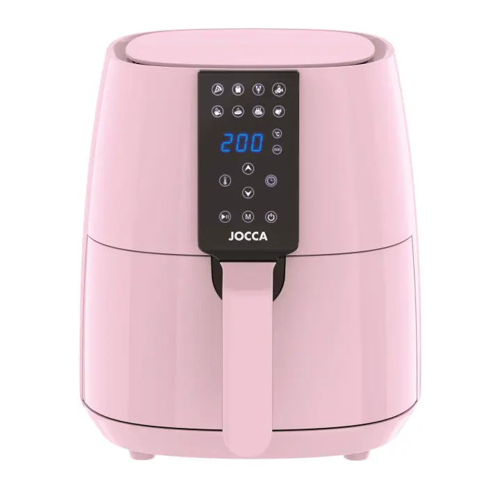 Freidora Jocca de aire caliente digital de la línea Sweet en color rosa con 3.8L de capacidad,1450W de potencia, pantalla táctil LCD, 8 programas preestablecidos, temporizador hasta 60 minutos, control de temperatura entre 80ºC y 200ºC - 1