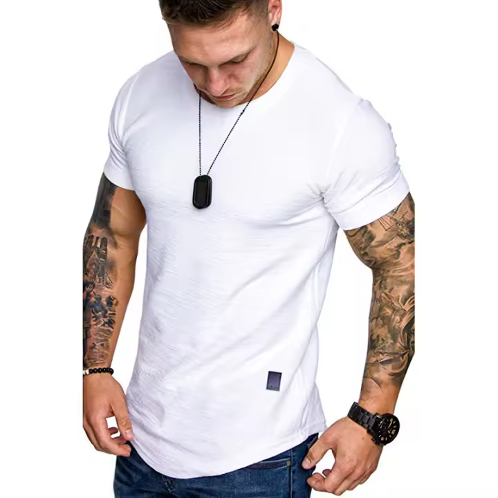 Camiseta de algodón de bambú para hombre, camiseta informal de manga corta con cuello redondo a la moda, tops para hombre - 1