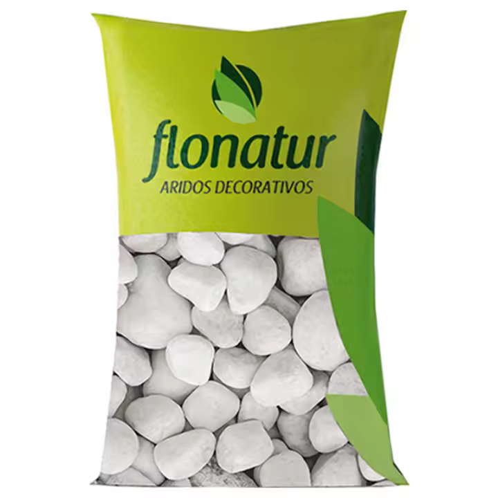 Flonatur. Canto rodado blanco calibre 40/60. Ayuda a proteger la tierra de cambios bruscos de temperatura y mantiene la humedad del suelo. Puede utilizar tanto de manera decorativa alrededor de plantas o como suelo en su jardín o pasarela. - 1