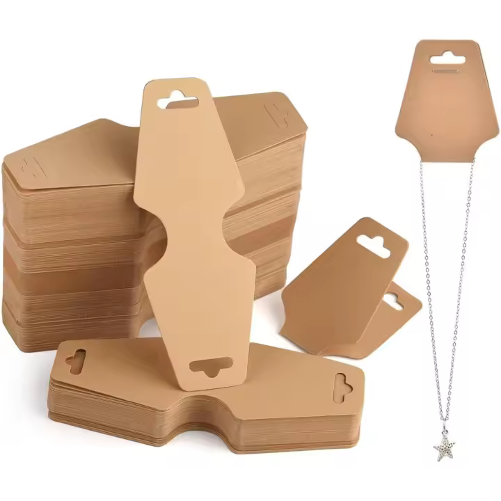 Tarjetas autoadhesivas de exhibición de collar de 100 piezas, embalaje de soporte de Pendiente Etiquetas de Papel Kraft para mantenimiento y mostrar plumas - 1