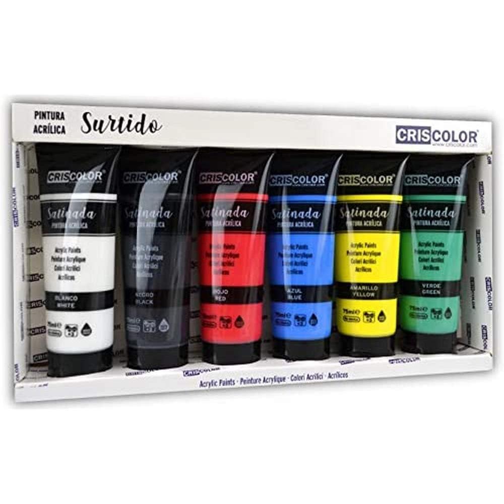 Set de Pintura Acrilica de 6 Colores para lienzos y Manualidades, Surtido, 75 ml (Paquete de 6), Pintura para  Arte, Pintura Acrilica Pack de 6 Colores