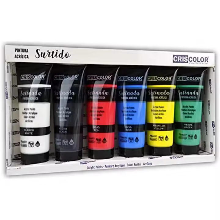 Set de Pintura Acrilica de 6 Colores para lienzos y Manualidades, Surtido, 75 ml (Paquete de 6), Pintura para  Arte, Pintura Acrilica Pack de 6 Colores - 1