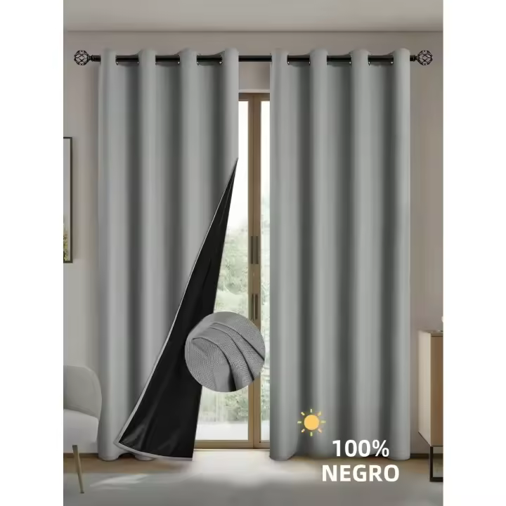 Cortinas Negras Con Acabado Aislante Y Cubierta Para Sala De Estar Dormitorio Cocina Decoración De Hogar Estilo Moderno - 1