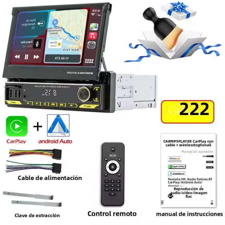 Reproductor Multimedia Para Coche 7 Pulgadas Con Retráctil Carplay Sin Cable Android Auto Navegación Inteligente Video Universal - 1