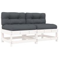 vidaXL Sofás centrales con cojines 2 uds madera de pino Pino natural, Pino blanco, Pino gris Conjunto Terraza Muebles Jardín Exterior Juego de Muebles de jardín Mueble Jardín Exterior Muebles de Salon Exterior - details 2