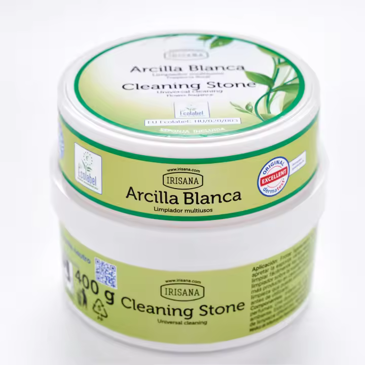 Irisana - Arcilla Blanca - 400 g - Con 1 Esponja - Limpiar, Abrillantar, Desengrasar y Eliminar la Cal - Borrador Mágico para Todo Tipo de Superficies - 1