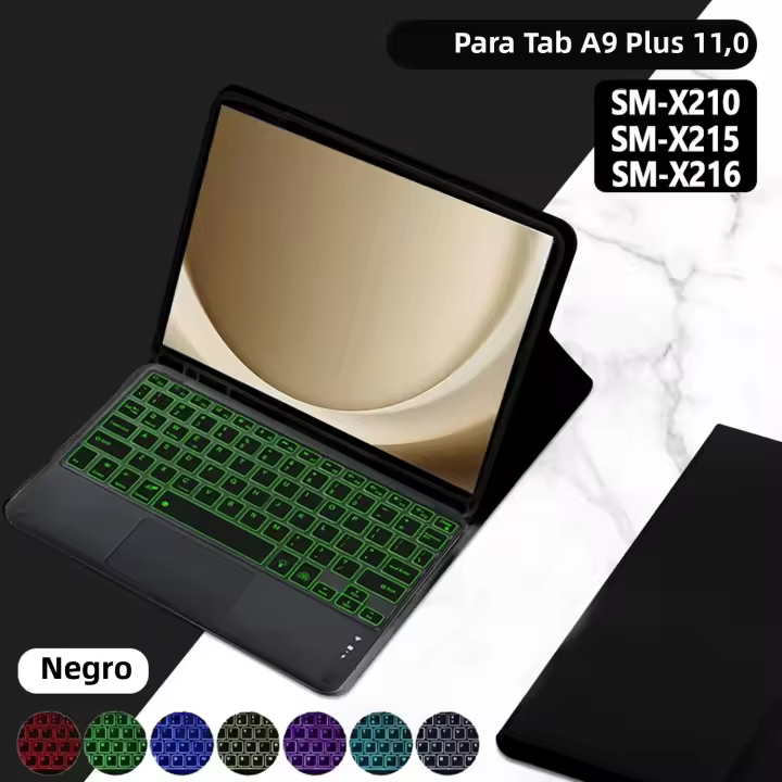 Funda Con Teclado Táctil Iluminado Para Samsung Galaxy Tab A9+ 11 2023 X210 X215 X216 Estilo Coreano Hebreo Español Material De Cuero - 1