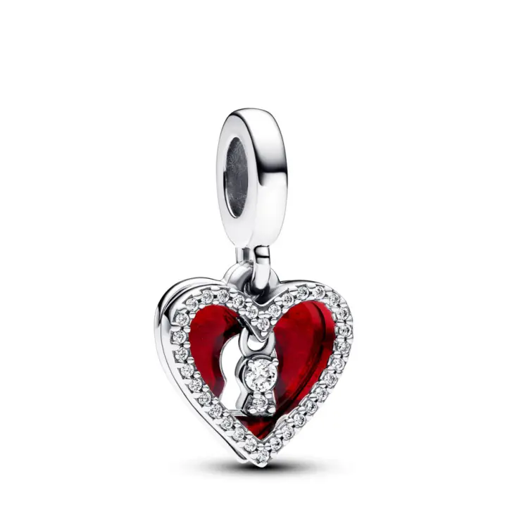 Pandora Charm Colgante Doble Corazón Rojo y Cerradura 793119C01 , para Mujer - 1