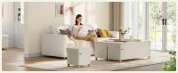 SONGMICS Puff Almacenaje, Baúl de Almacenaje Plegable, 38 x 38 cm, Taburete Reposapiés, Banco con Almacenamiento, Soporta hasta 300 kg, para Sala de Estar, Dormitotio, Blanco Crema - details 0