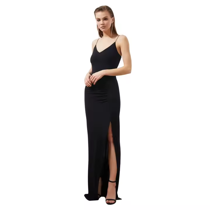Trendyol Black Lined Knitted Evening Dress Tprss19Bb0354 - 1