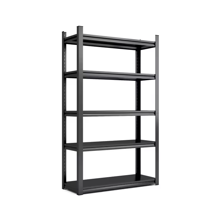 H198cm Estante Pesado 5-Estante de Almacenaje Metálico Capacidad de Carga 650kg, Altura Ajustable Estante Industrial para Garaje, Sótano y Taller, Negro, H198cm × W120cm × D45.7cm - 1