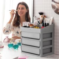 InnovaGoods®Organizador de Maquillaje with 3 Cajones, 9 comparttimientos, Bandeja Extraible, Almacenamiento en baño or Dormitory, para Pintado, paletas, cremas, Set Expositor Maquillaje. Gris - details 1