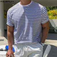 Camiseta Casual Para Hombre INCERUN Estilo Simple Con Rayas Cuello Redondo Manga Corta Suave Transpirable Talla S-5XL - details 3