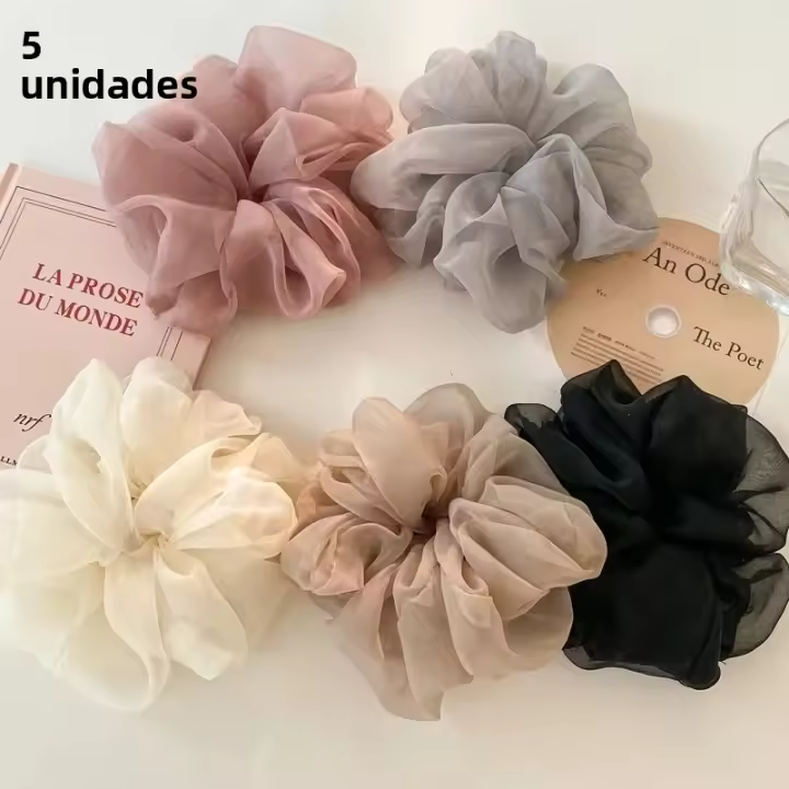 Cuerda De Pelo De Malla Grande Para Mujer Simple Y Moda Lazo De Cabello Para Moño Alto Scrunchie Adecuado Para Todas Las Estaciones - 1