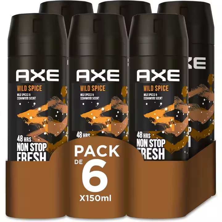 Axe  Wild Spice Desodorante para hombre, 48hrs non stop fresh spray 150ml - pack AHORRO 6x150ml - 1