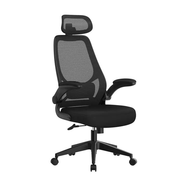 Silla de oficina ergonómica giratoria con reposabrazos y reposacabezas ajustables, tejido transpirable, altura ajustable, color negro - 1