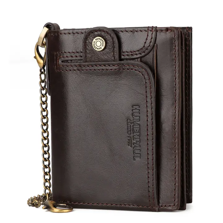 Cartera Hombre Cuero with Monedero Billetera Hombre with RFID Bloqueo Billeteras Bifold Hombres Monedero Hombre Pequeño with Cremallera 14 Ranaduras para Tarjetas Carteras para Hombre with Cadena - 1