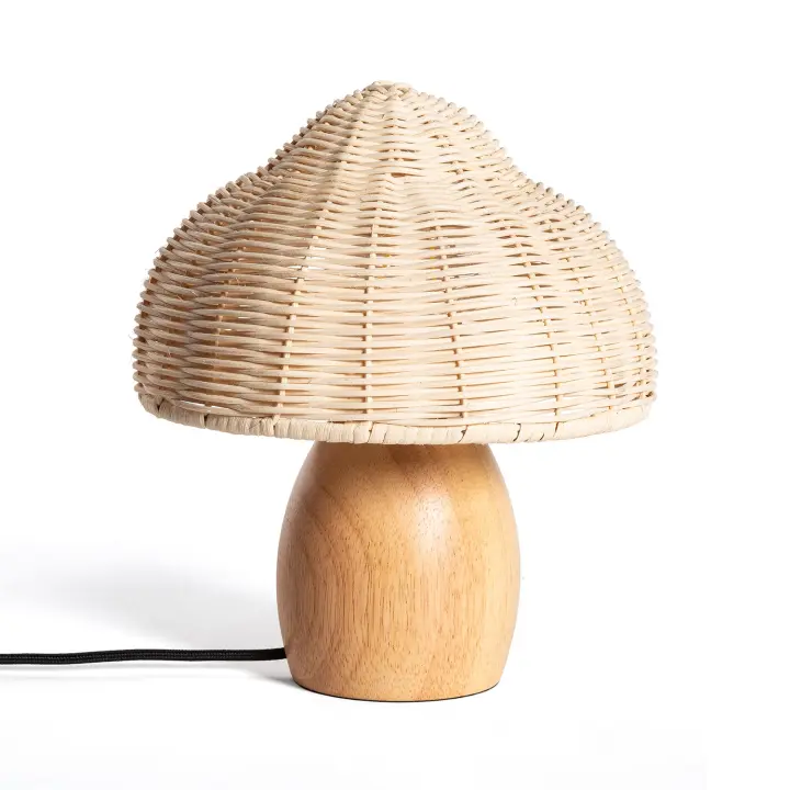 Ledkia Lámpara de Mesa Madera y Ratán Karava Natural - 1