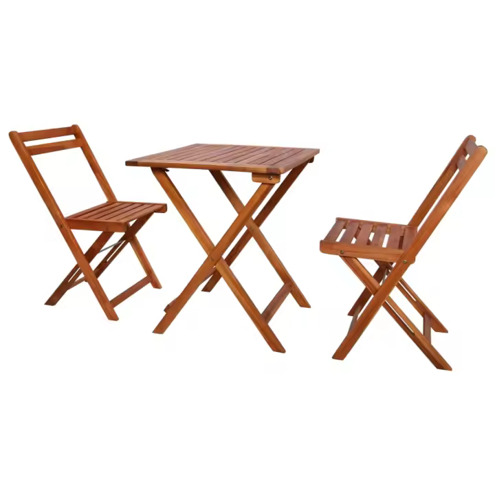 vidaXL Mesa y sillas bistró plegables 3 pzas madera maciza de acacia - 1