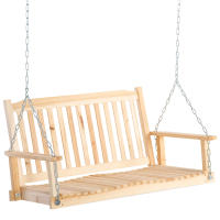 Outsunny Banco Columpio de Madera de 2 Plazas Banco Balancín Colgante con Reposabrazos Cadenas Ajustables y Diseño Listones Carga 200 kg para Jardín Terraza Balcón 117x69x60 cm Natural - details 0