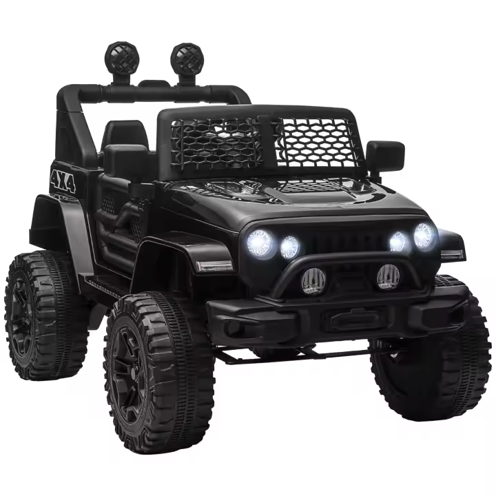 HOMCOM Coche Eléctrico para Niños 4x4 12V Vehículo Infantil con Faro y Bocina de Control Remoto - 3-6 Años - Negro - 1