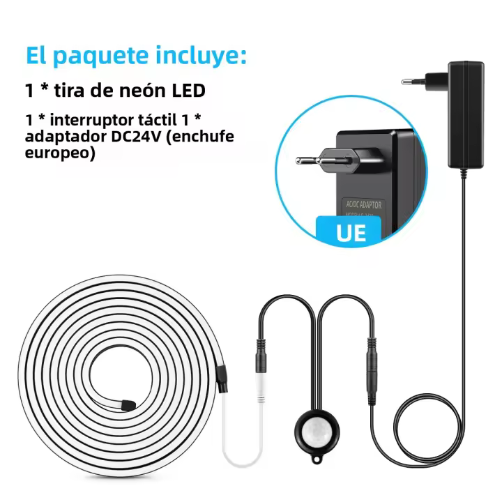Tubo De Neón LED 24V Negro Con Sensor De Movimiento PIR Luz De Noche Impermeable Para Iluminación De Pared Y Habitación - 1