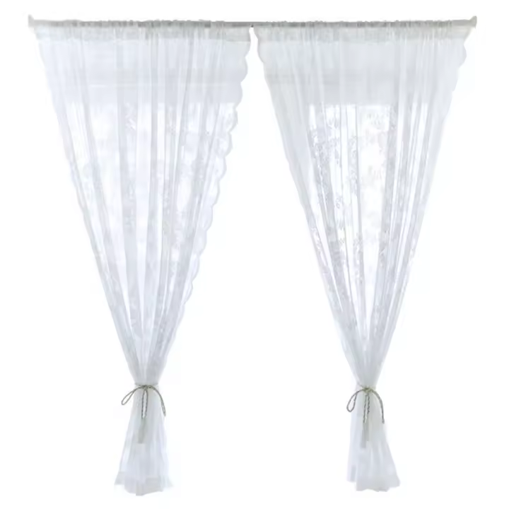 Cortina De Encaje Blanca Estilo Pastoral 1 Pieza Para Decoración De Ventana De Dormitorio Translúcida De Poliéster 100% - 1