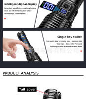 Linterna multifuncional de aleación de aluminio, potente y ligera, para exteriores, con pantalla eléctrica digital, recargable, resistente al agua, con zoom telescópico. - details 7