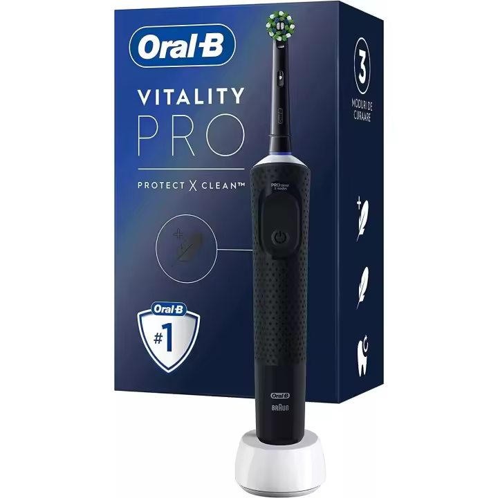 Cepillo eléctrico dientes Oral-B Vitality PRO, cepillo dental oscilante, recargable, 3 Modos Limpieza: Limpieza diaria, Sensible y Sensible Plus, temporizador 2 min, adulto, color negro y morado - 1