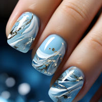 Kit De Uñas Postizas Con Diseño Geométrico Y Estampado De Océano Azul 24 Piezas Uñas Falsas Cortas De ABS Para Arte De Uñas - details 0