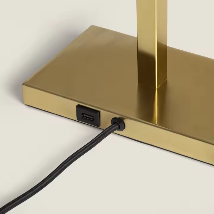 Ledkia Lámpara de Mesa Metal y Tela con Puerto USB e Interruptor Táctil Katie Dorado - 1