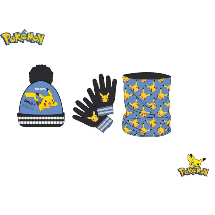 POKEMON Set gorro con pompón, braga cuello y guantes de Pokemon para abrigar a tus niños con su personaje favorito. - 1