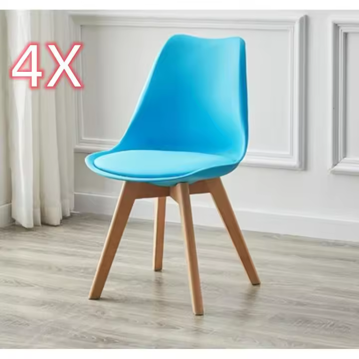 Juego de 4 sillas tulipán con patas de madera, mueble estilo nórdico medieval, con asiento acolchado de cuero sintético, para escritorio, comedor, dormitorio, balcón o restaurante BAR hosteleria, OFICINA Mesa de comedor nórdica  cocina, - 1