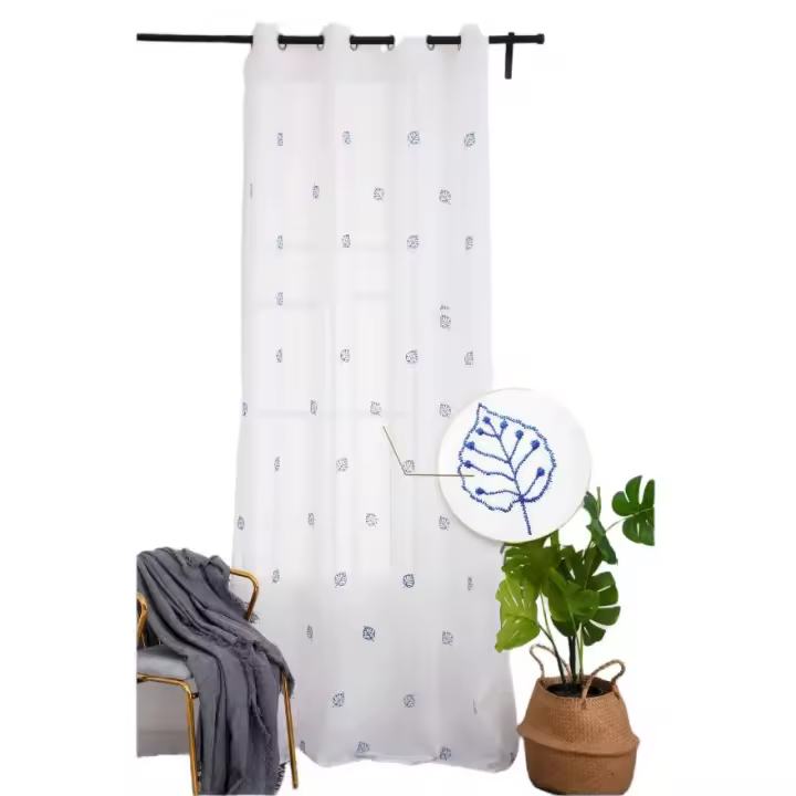 Cortina De Visillo Poliéster Con Bordado De Hojitas 150x260cm - 1