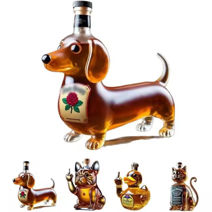 Decantador de Whisky Woof, botella de whisky de cristal con forma de perro salchicha para decoración de bar, hogar y oficina, decantador único de perro salchicha esculpido en 3D para amantes del vino y los perros, regalo para el Día del Padre (A) - 1