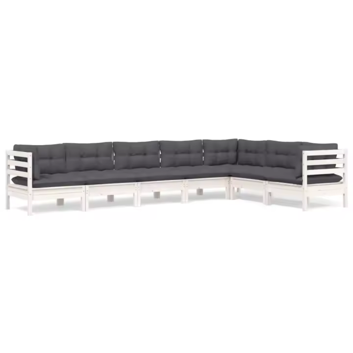vidaXL Muebles de jardín 7 pzas y cojines blanco madera maciza de pino - 1