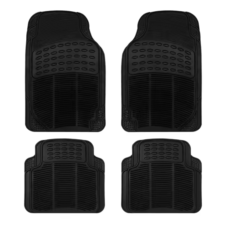 Alfombras de goma para coche Negro, Alfombra Recortable, Juegos Alfombrillas de Goma de 4 piezas para Coche. Universal, resistente al uso y antideslizante. Se puede cortar a medida. 2 Delanteras y 2 traseras. - 1