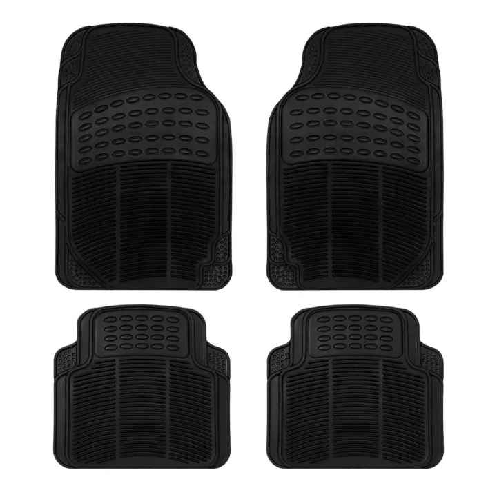 Alfombras de goma para coche Negro, Alfombra Recortable, Juegos Alfombrillas de Goma de 4 piezas para Coche. Universal, resistente al uso y antideslizante. Se puede cortar a medida. 2 Delanteras y 2 traseras. - 1