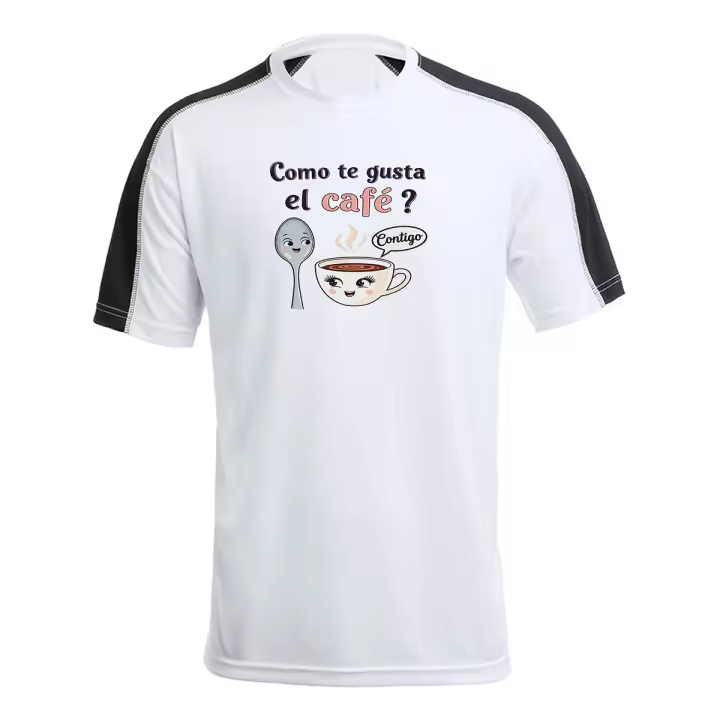 MERCHANDMANIA CAMISETA técnica franja mangas NEGRA frase bonita amor san valentin aniversario novios café juntos contigo tshirt - 1