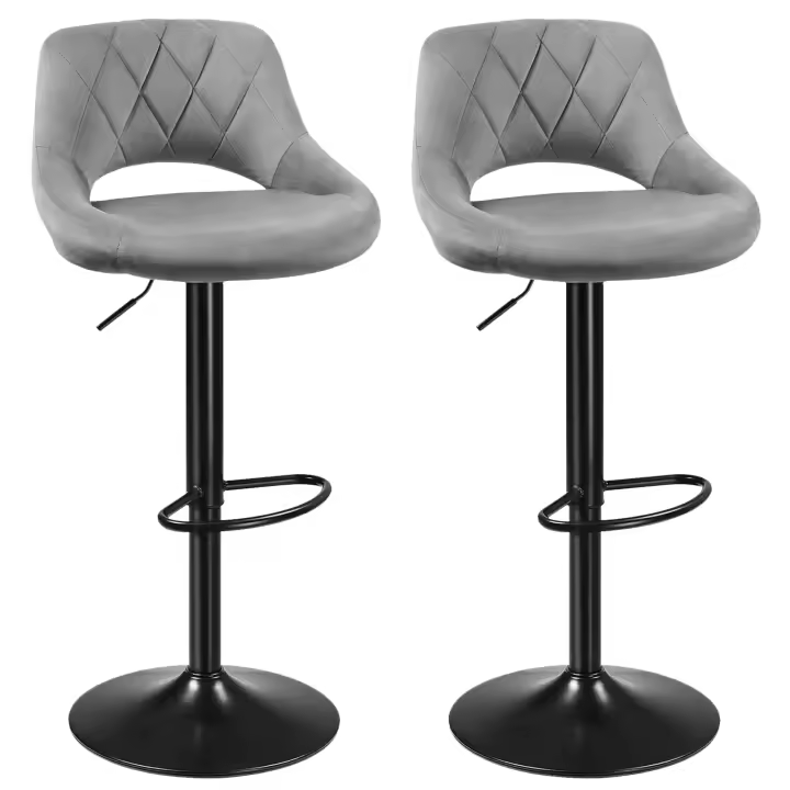 Taburete de bar de terciopelo de 2 plazas, regulable en altura con patas de metal - 1