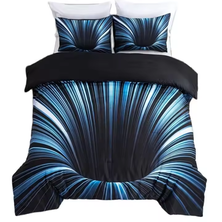 Set De Fundas Para Edredón 3 Piezas Azul Y Negro 3D Dormitorio Decoración Para Hombres Y Mujeres Adultos Malla Suave Y Cómoda Sin Almohada - 1